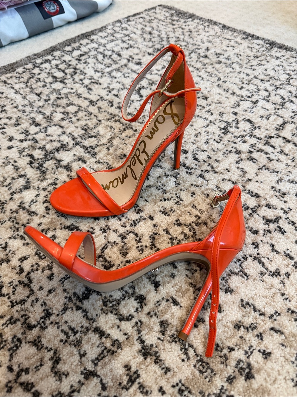 Sam Edelman Orange Patent Ankle-Strap Stiletto Sandals